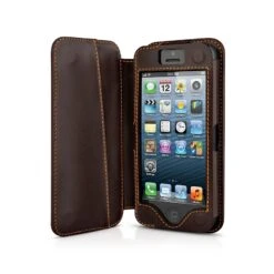 Beyzacases - Custodia In Pelle Folio Per IPhone 5/5S - Marrone Scuro