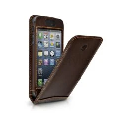 Beyzacases - Custodia In Pelle Serie Flip Per IPhone 5/5S - Marrone Scuro