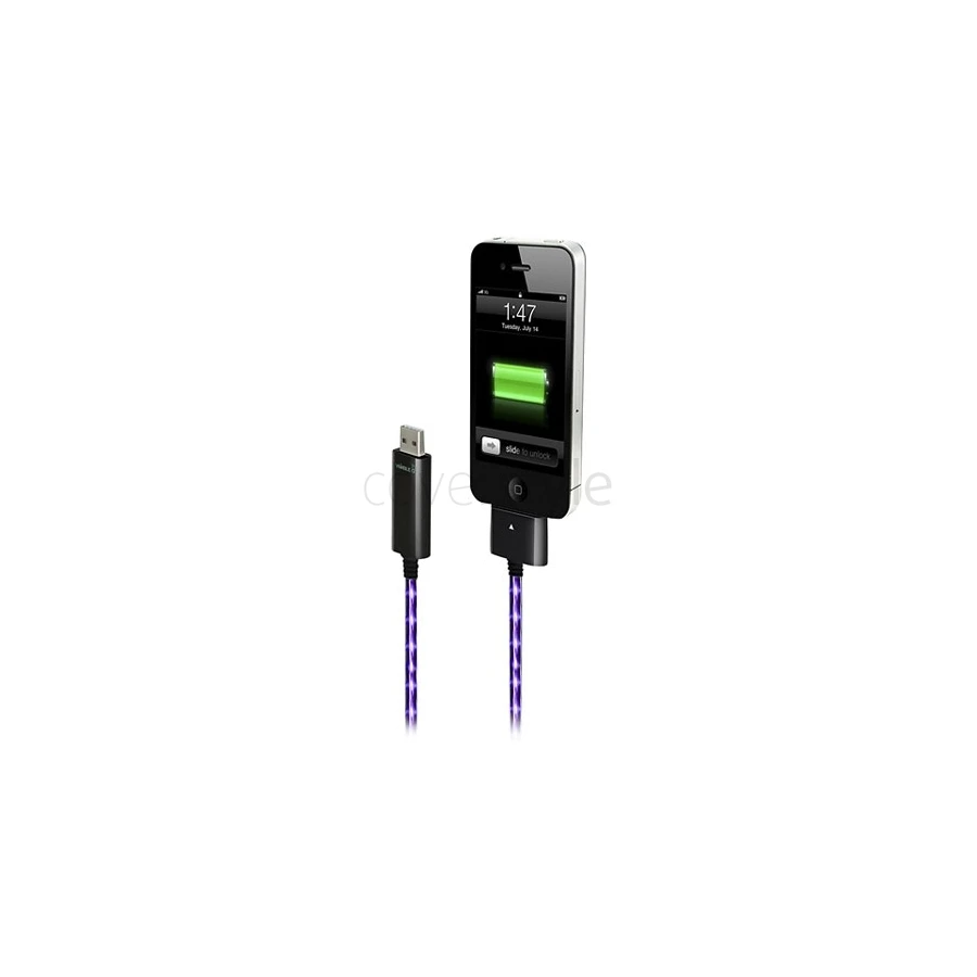 Dexim Visible Green Cavo USB A 30pin - Nero - Luce Viola 2 Dexim Visible Green Cavo USB A 30pin - Nero - Luce Viola - immagine 2