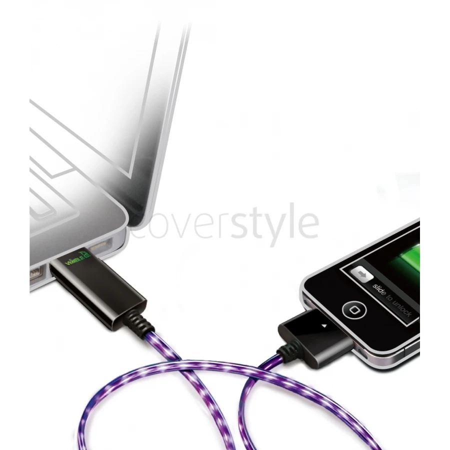 Dexim Visible Green Cavo USB A 30pin - Nero - Luce Viola 1 Dexim Visible Green Cavo USB A 30pin - Nero - Luce Viola